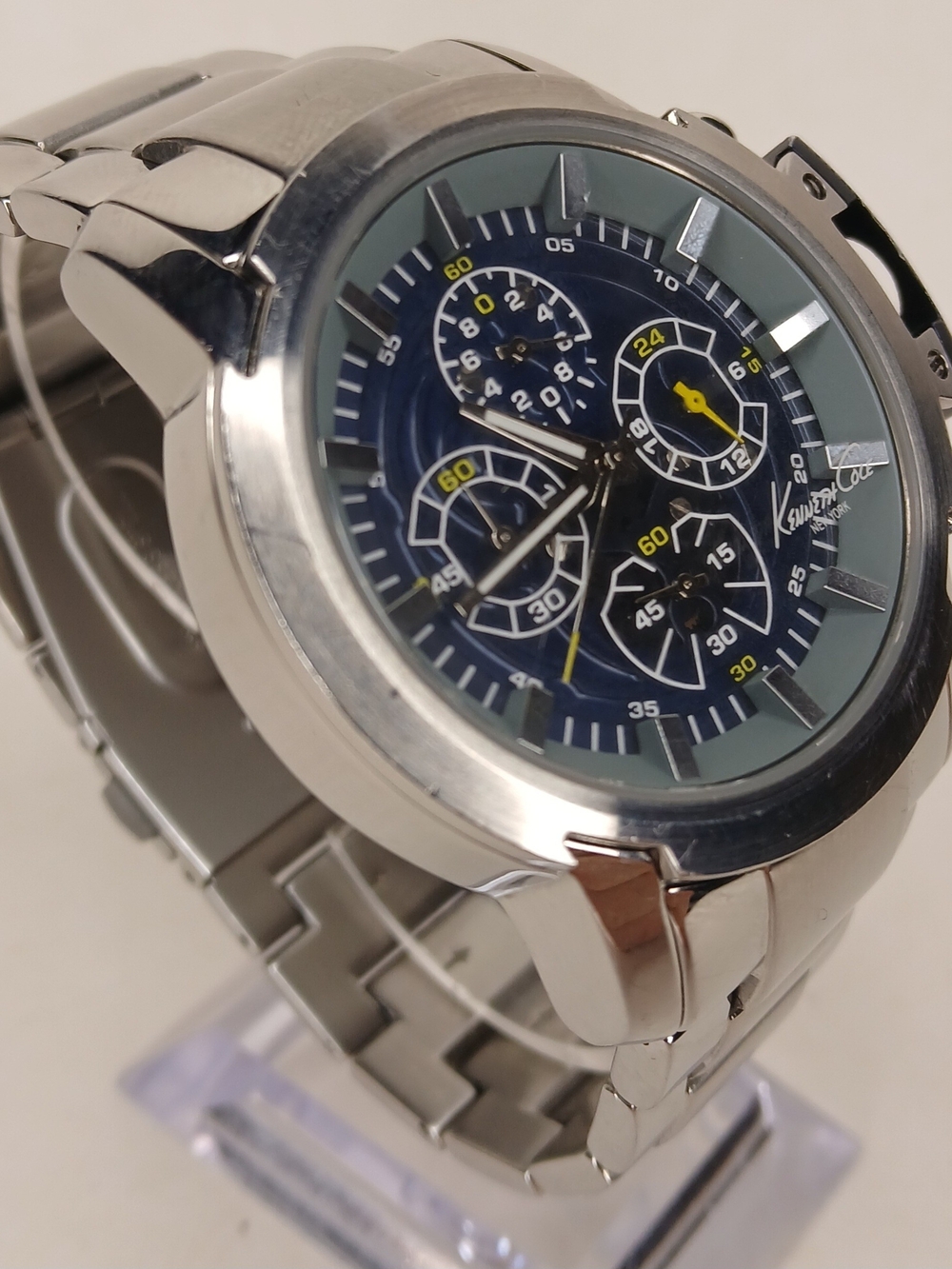 Kenneth Cole KC3831 Chronograph Mens Watch Stainless Steel Black Blue Accent